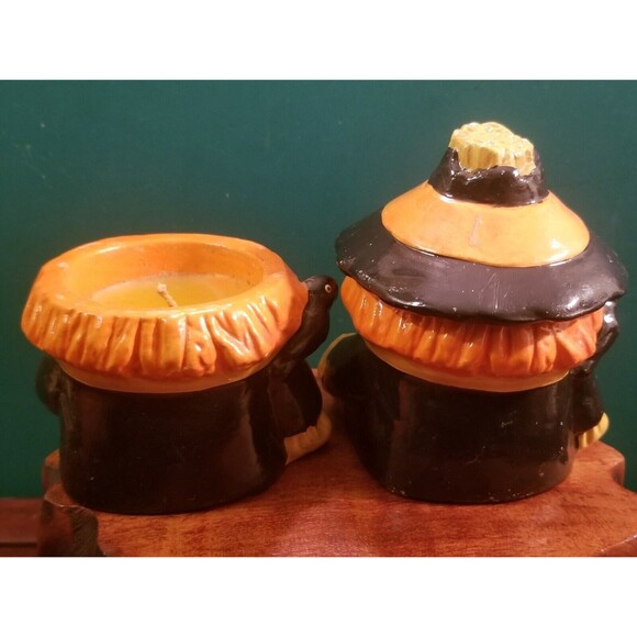 Vintage Pair Of Scarecrow & Crow Ceramic Halloween Candles 3.75"x3"x3" - Picture 3 of 4